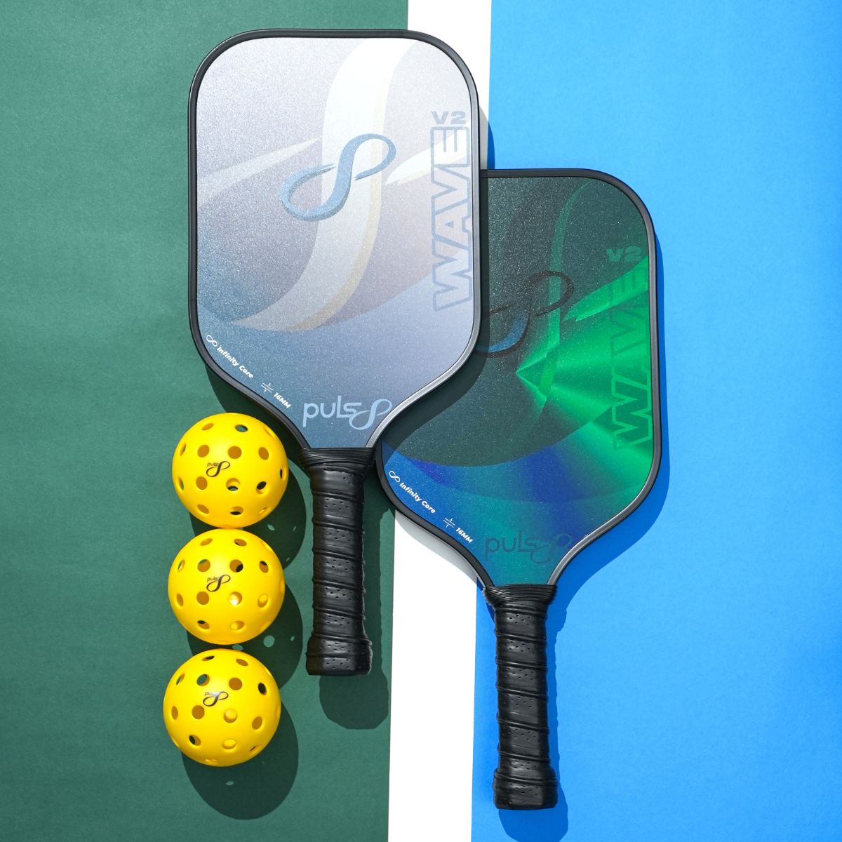 Puls8 Wave V2 Complete Pickleball Paddle Set (2 Paddles + Balls)