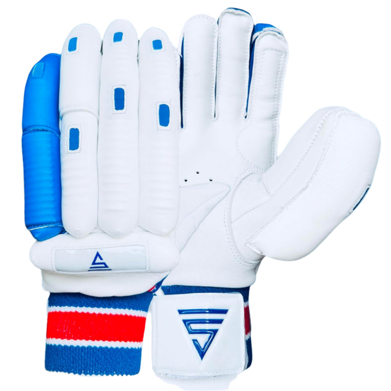 Load image into Gallery viewer, Versant Goat Series Cricket Batting Gloves In White And Blue Color
