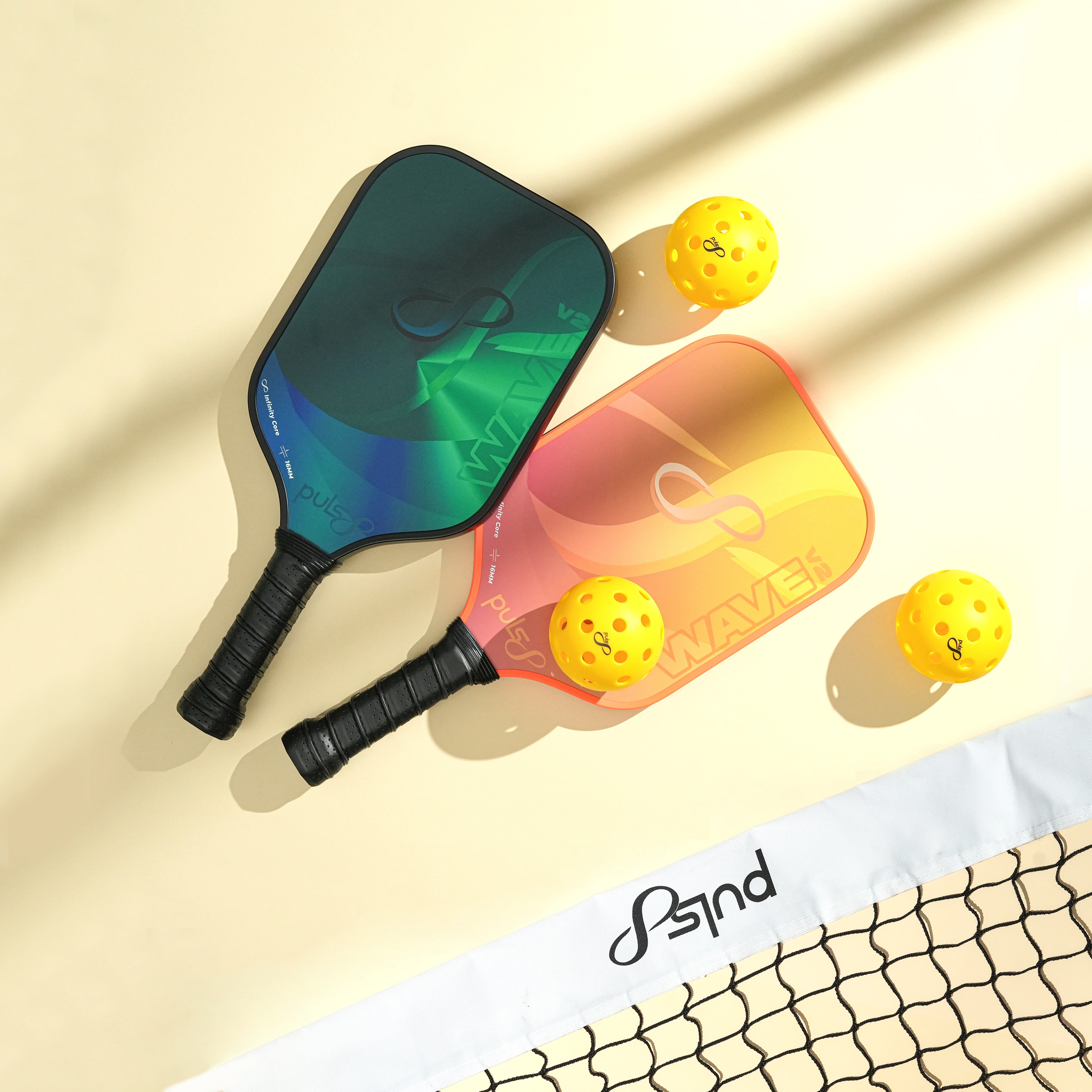 Puls8 Wave V2 Complete Pickleball Paddle Set (2 Paddles + Balls + Net)