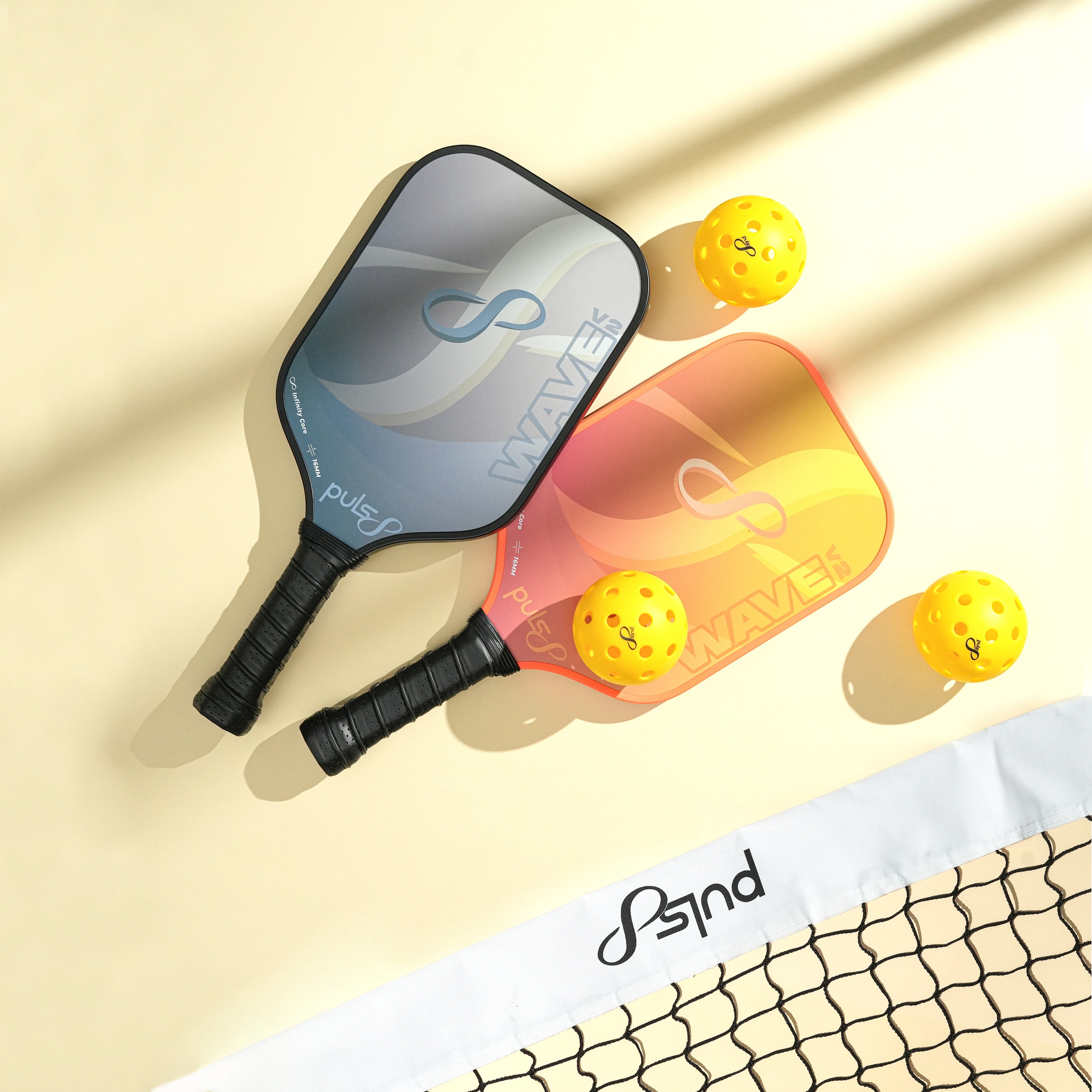 Puls8 Wave V2 Complete Pickleball Paddle Set (2 Paddles + Balls + Net)