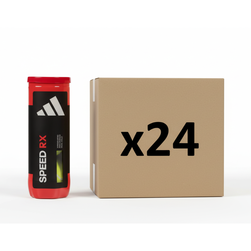 Adidas Speed RX tennis ball canister with a yellow tennis ball on a white background