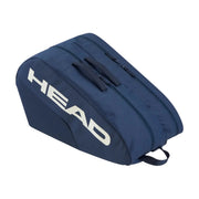 Blue tennis bag with HEAD logo on a light gray background