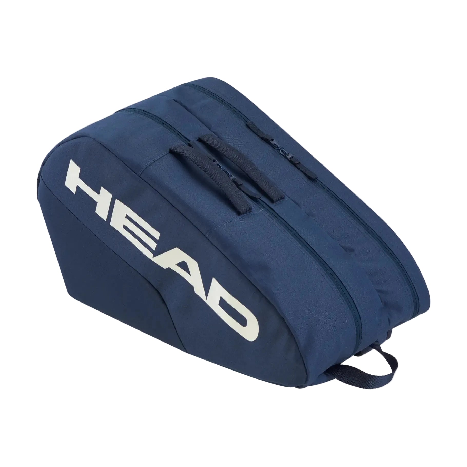 Blue tennis bag with HEAD logo on a light gray background