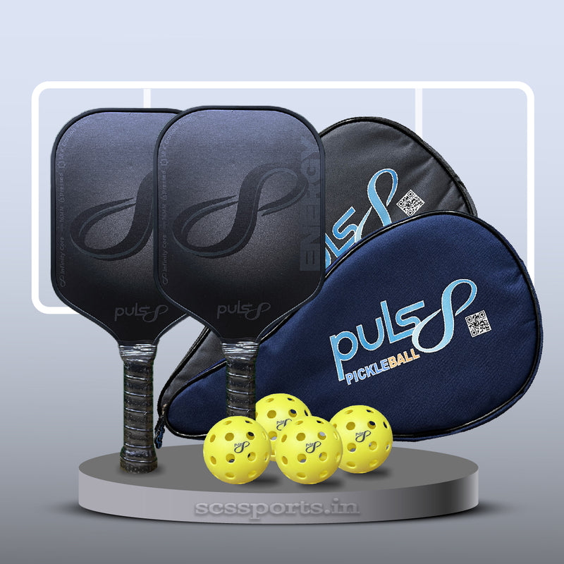 Load image into Gallery viewer, Puls8 Energy 18K Carbon Pickleball Paddle (2 Paddles + 2 Cover Bag + 4 Balls)
