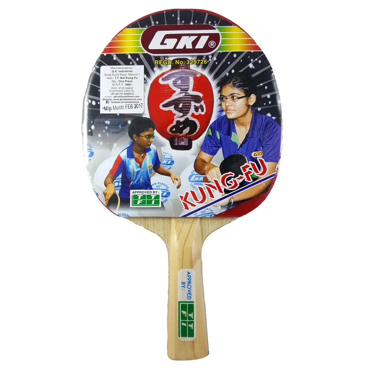 GKI Kung Fu Coloured Handle Table Tennis Bat with Cover