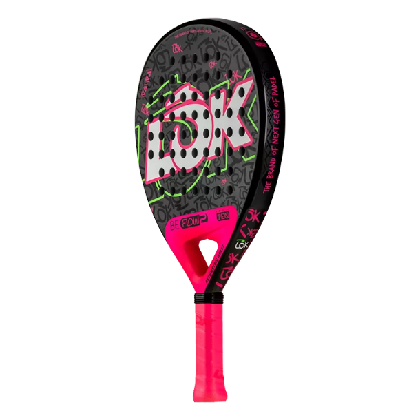 Pickleball paddle with pink and black design on a white background