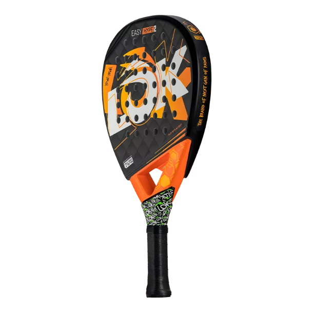 Orange and black paddle racket with 'Loki' branding on a white background