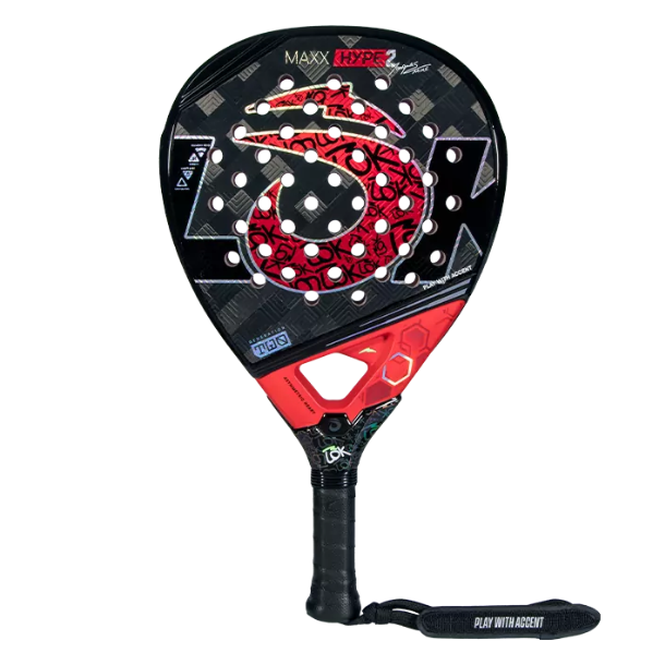 Paddle with red and black design on a white background