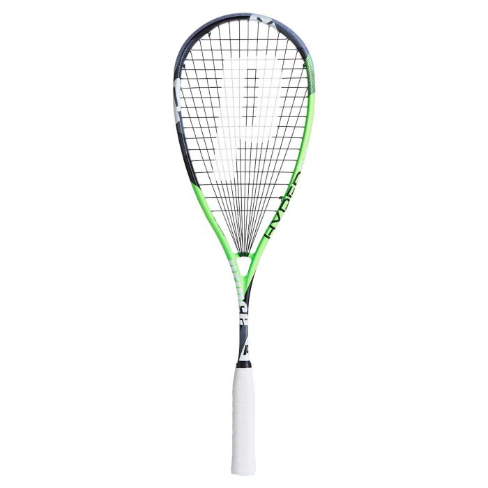 A Prince Hyper Elite 500 squash racket with a green frame and black strings.