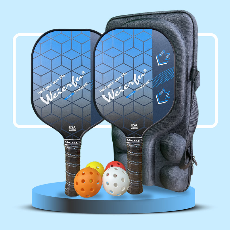 Load image into Gallery viewer, Weierfu Graphite Face Gold Pickleball Paddle Set - with blue background
