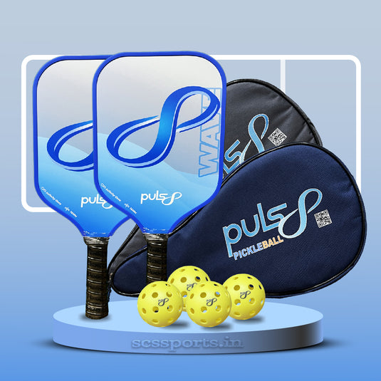 Puls8 Wave Cold Pressed Pickleball Paddle (2 Paddles + 2 Cover Bag + 4 Balls)